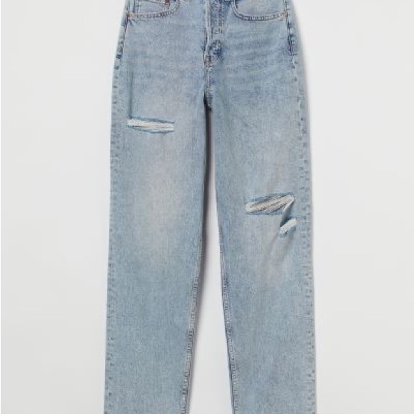 H&M high waisted mom blue jeans loose fitted straight leg size 2 - Picture 2 of 3